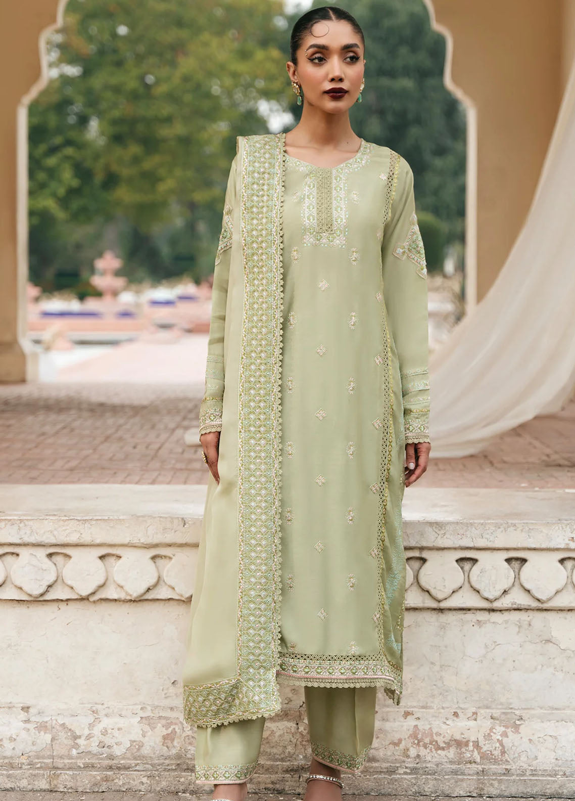 Mannat Pret Embroidered Raw Silk 3 Piece Suit Mia