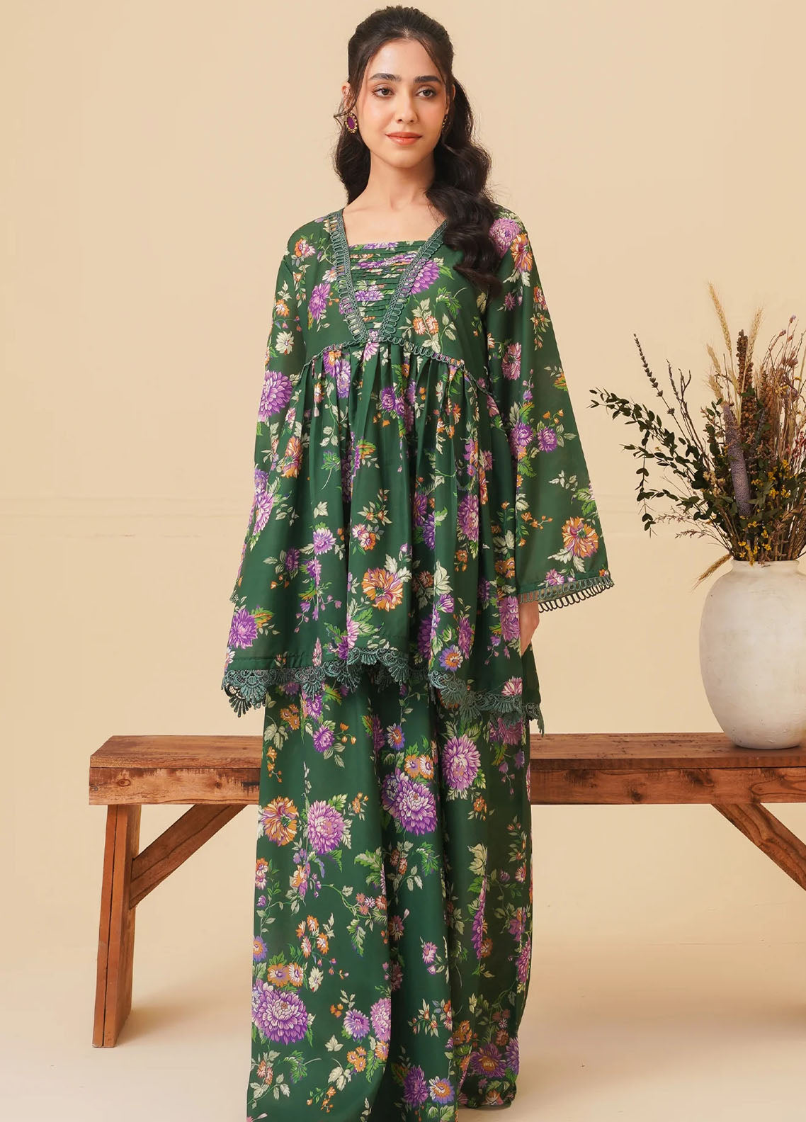 Mannat Pret Printed Poly Lawn 2 Piece Suit Orchid