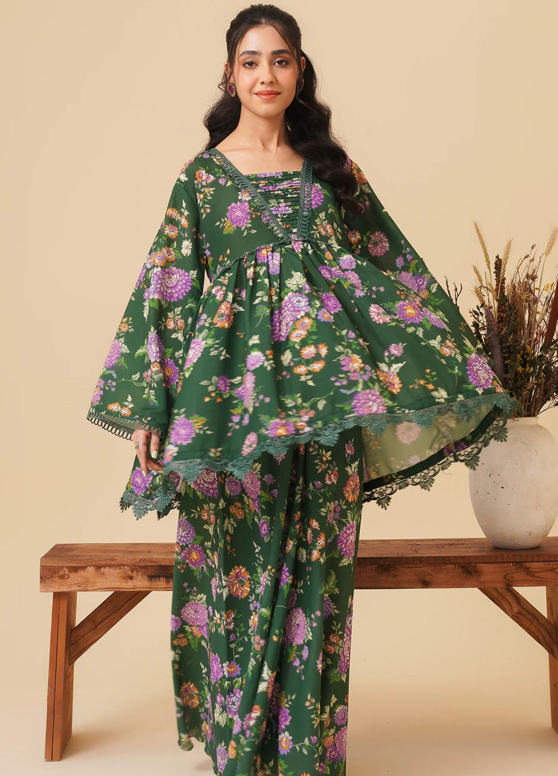 Mannat Pret Printed Poly Lawn 2 Piece Suit Orchid