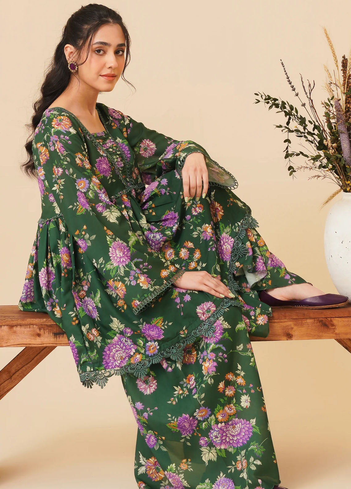 Mannat Pret Printed Poly Lawn 2 Piece Suit Orchid