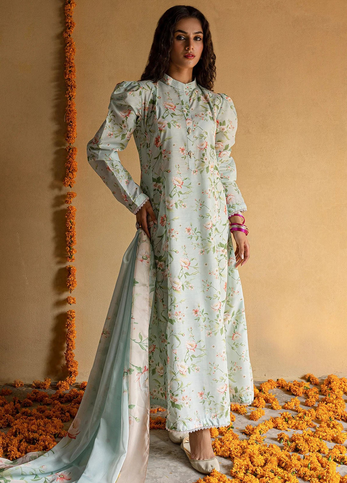 Mannat Pret Printed Raw Silk 3 Piece Suit Pari