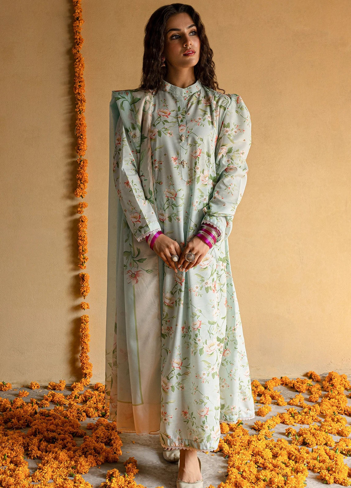 Mannat Pret Printed Raw Silk 3 Piece Suit Pari