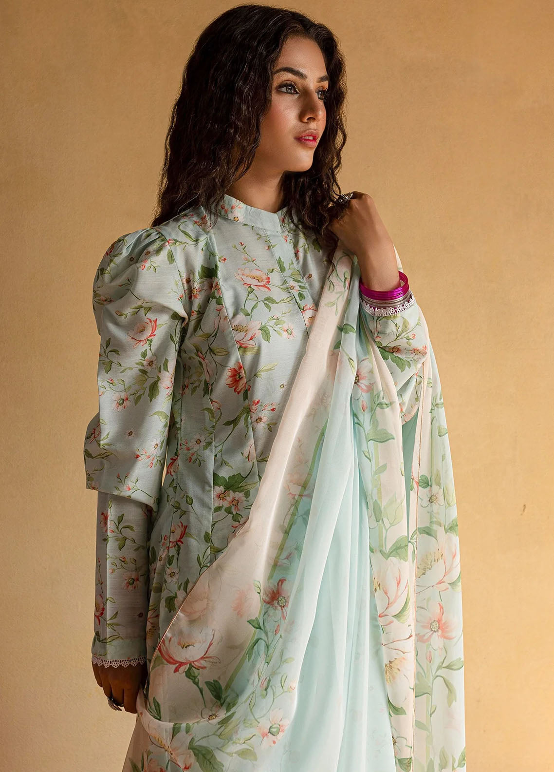 Mannat Pret Printed Raw Silk 3 Piece Suit Pari