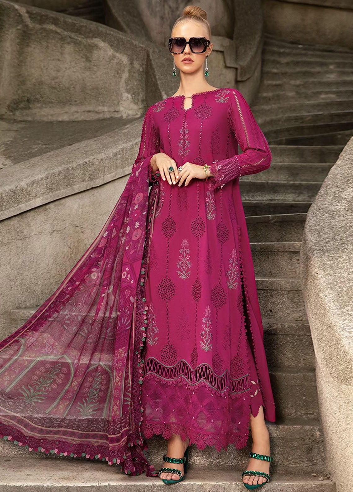 Maria B Embroidered Suit Unstitched 3 Piece MB2424PF 3B - Fall Collection