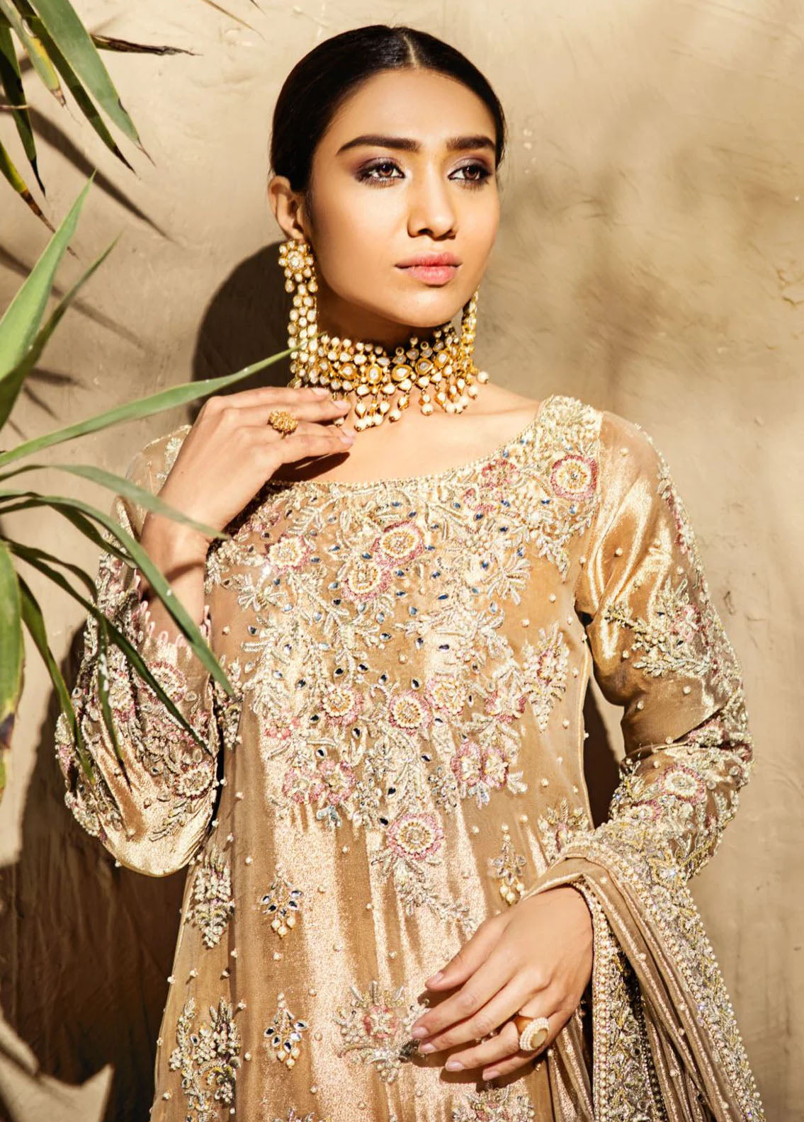Maroon by Iqra Chaudhry Pret Embroidered Tissue 3 Piece Suit Kundan