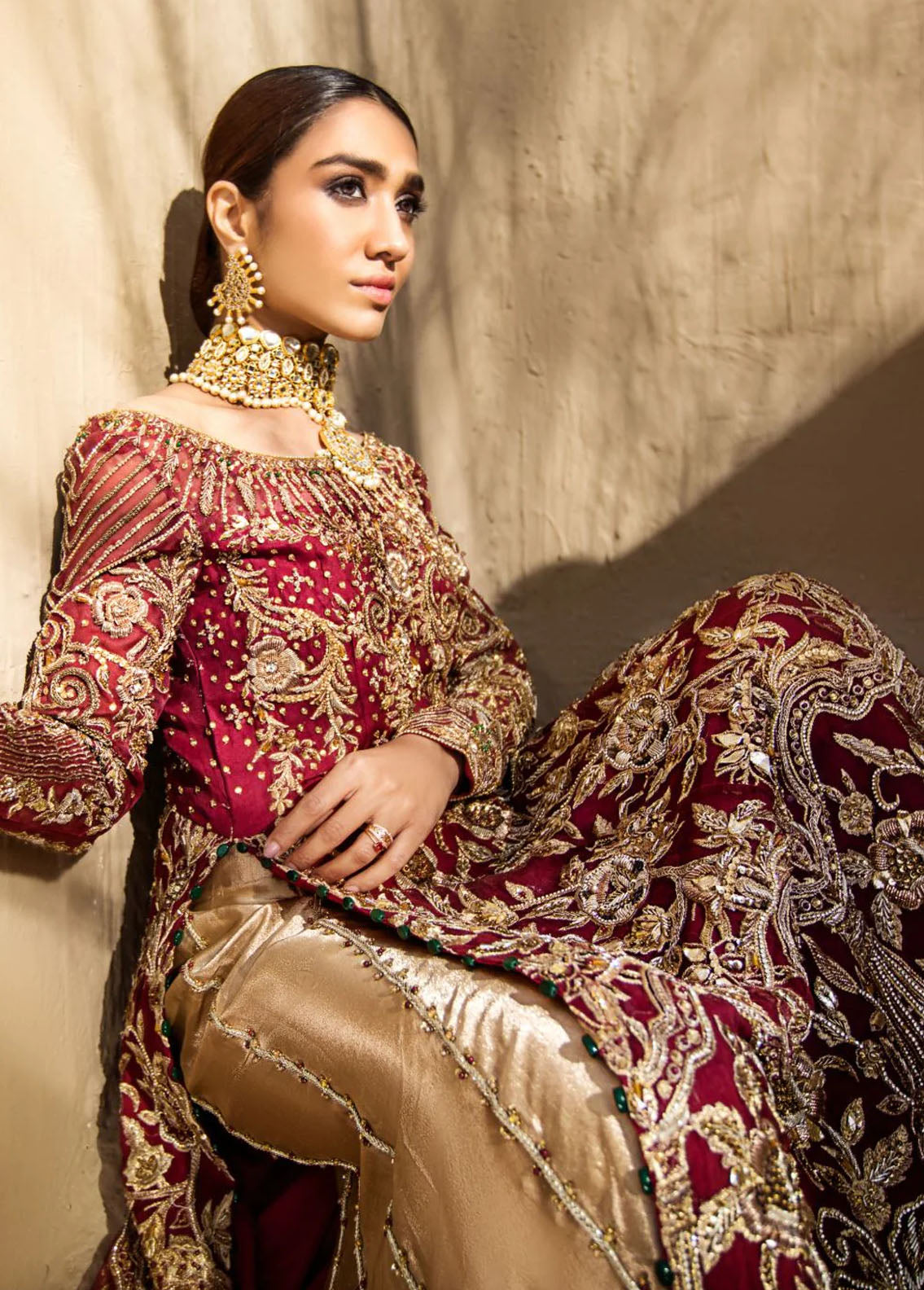 Maroon by Iqra Chaudhry Pret Embroidered Organza 3 Piece Suit Mughal