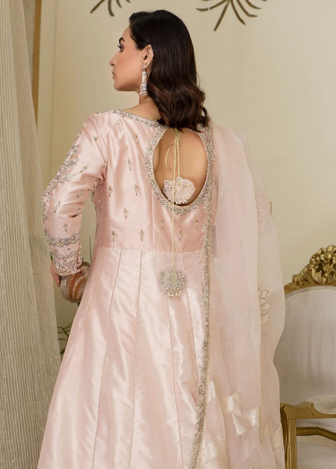 Maroon by Iqra Chaudhry Pret Embroidered Net Shirt Pink