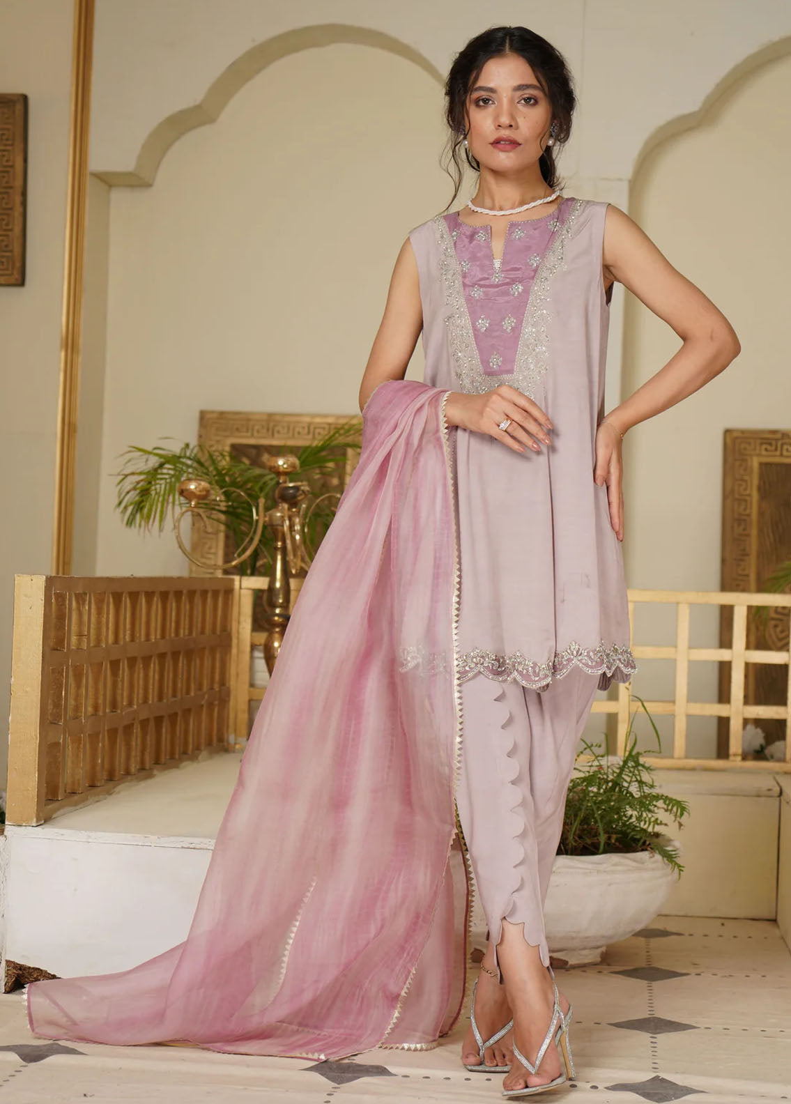 Maroon by Iqra Chaudhry Pret Embroidered Grip 3 Piece Suit Purple Lily