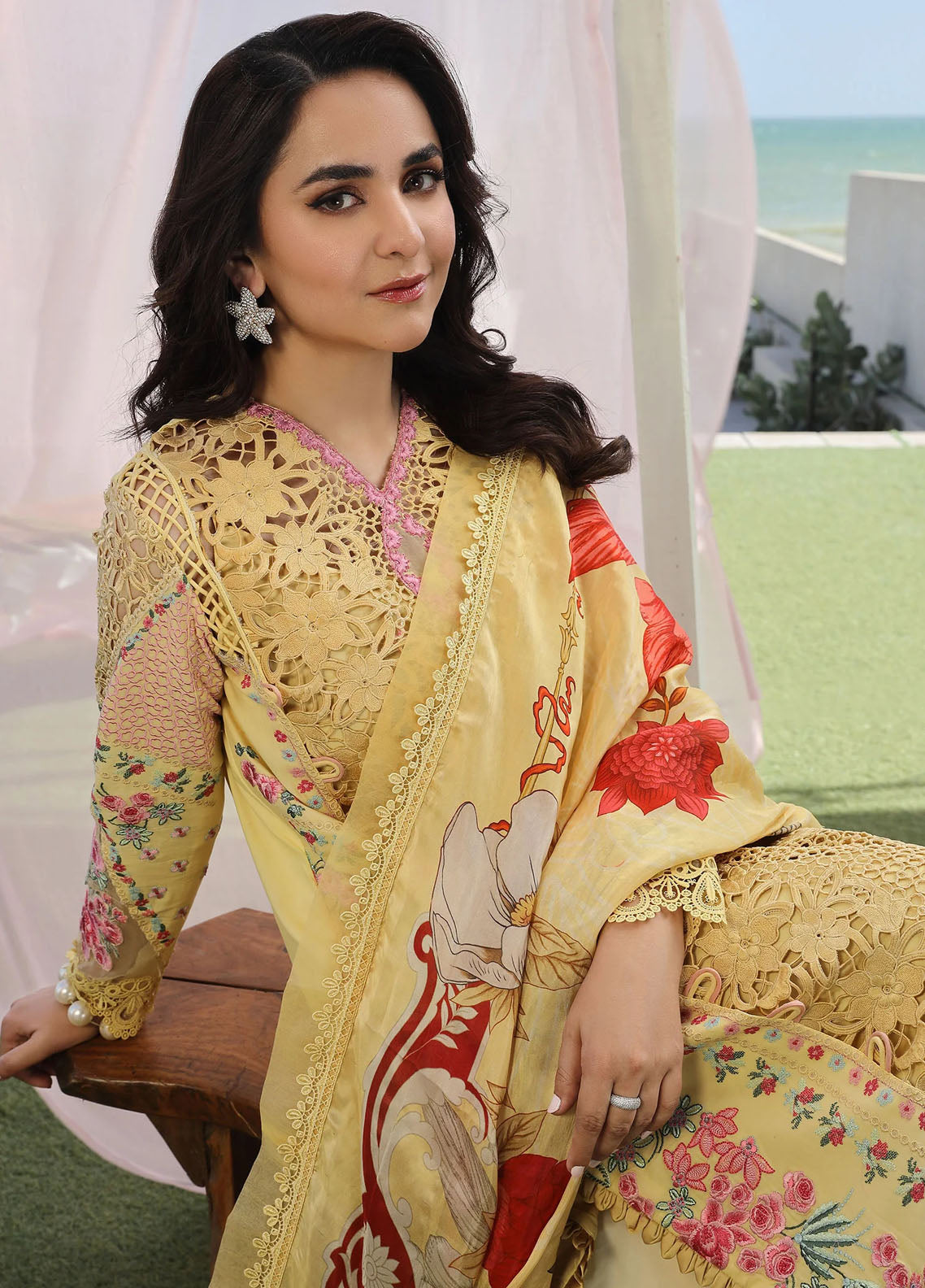 Maryam Hussain Unstitched Luxury Lawn Collection 2024 D-07 Tropica