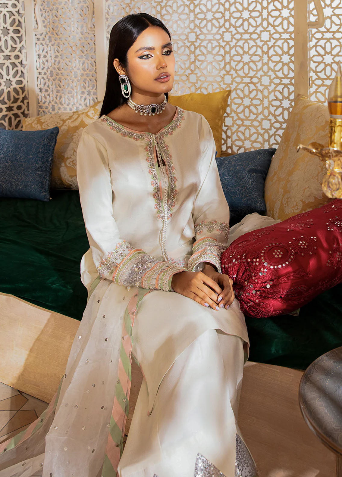 AJR Couture - Abbas Jamil Rajpoot Pret Embroidered Raw silk 3 Piece Suit Shahbano