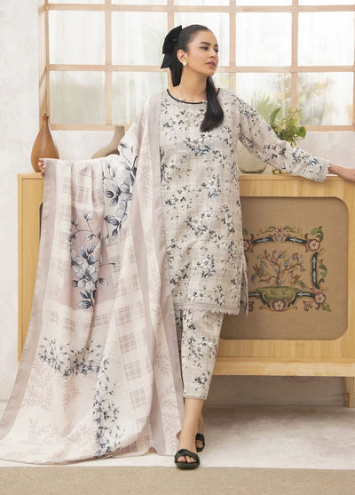 Meerak Pret Printed Khaddar 3 Piece Suit Magnolia