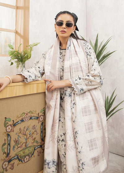 Meerak Pret Printed Khaddar 3 Piece Suit Magnolia