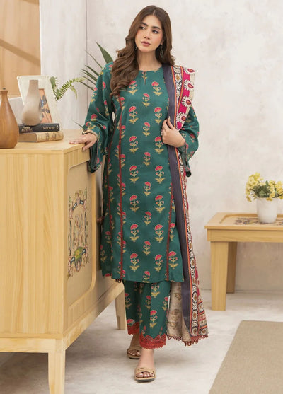 Meerak Pret Printed Khaddar 3 Piece Suit Meadow