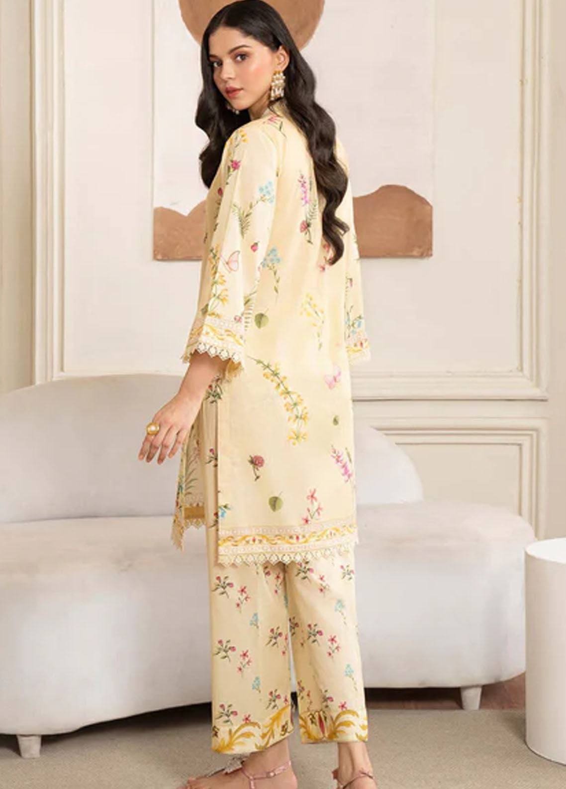 Meerak Pret Printed Lawn 2 Piece Suit Marigold