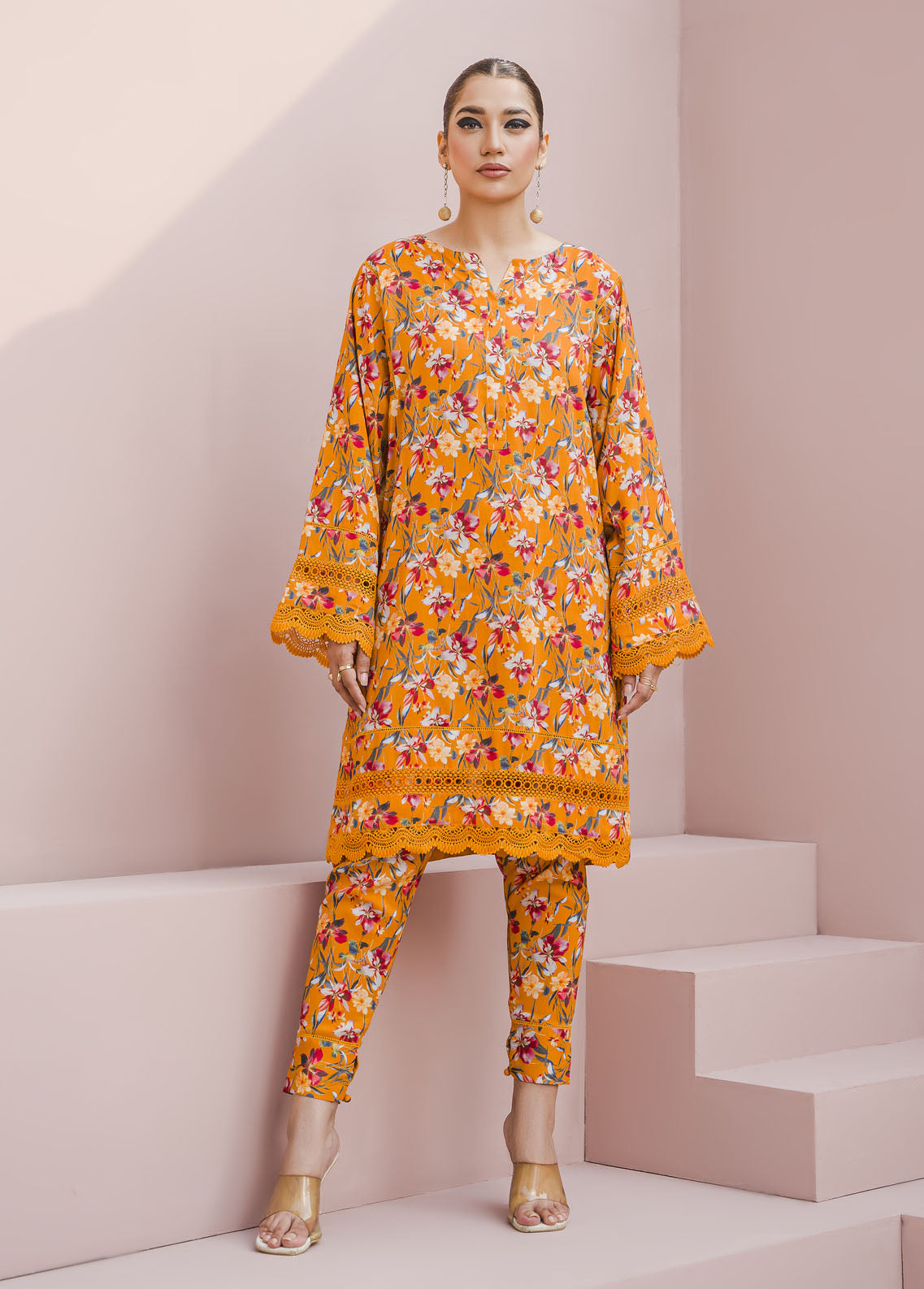 Meerak Pret Printed Raw Silk 2 Piece Suit Blaze