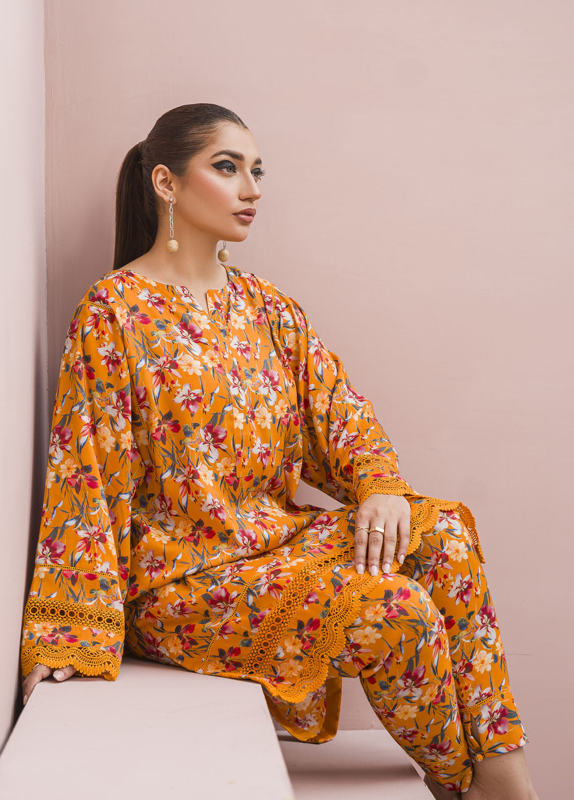 Meerak Pret Printed Raw Silk 2 Piece Suit Blaze