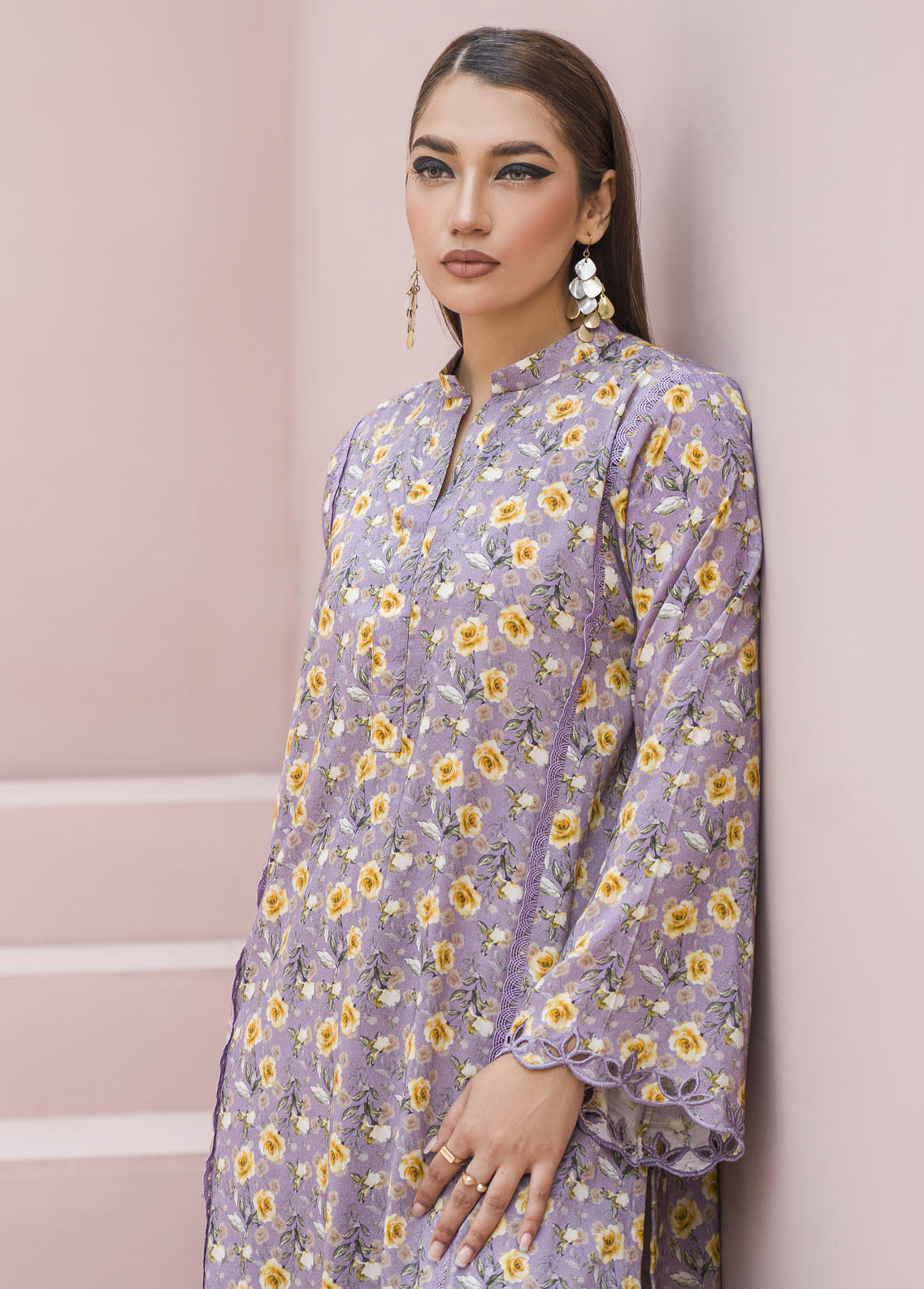 Meerak Pret Printed Raw Silk 2 Piece Suit Lilac