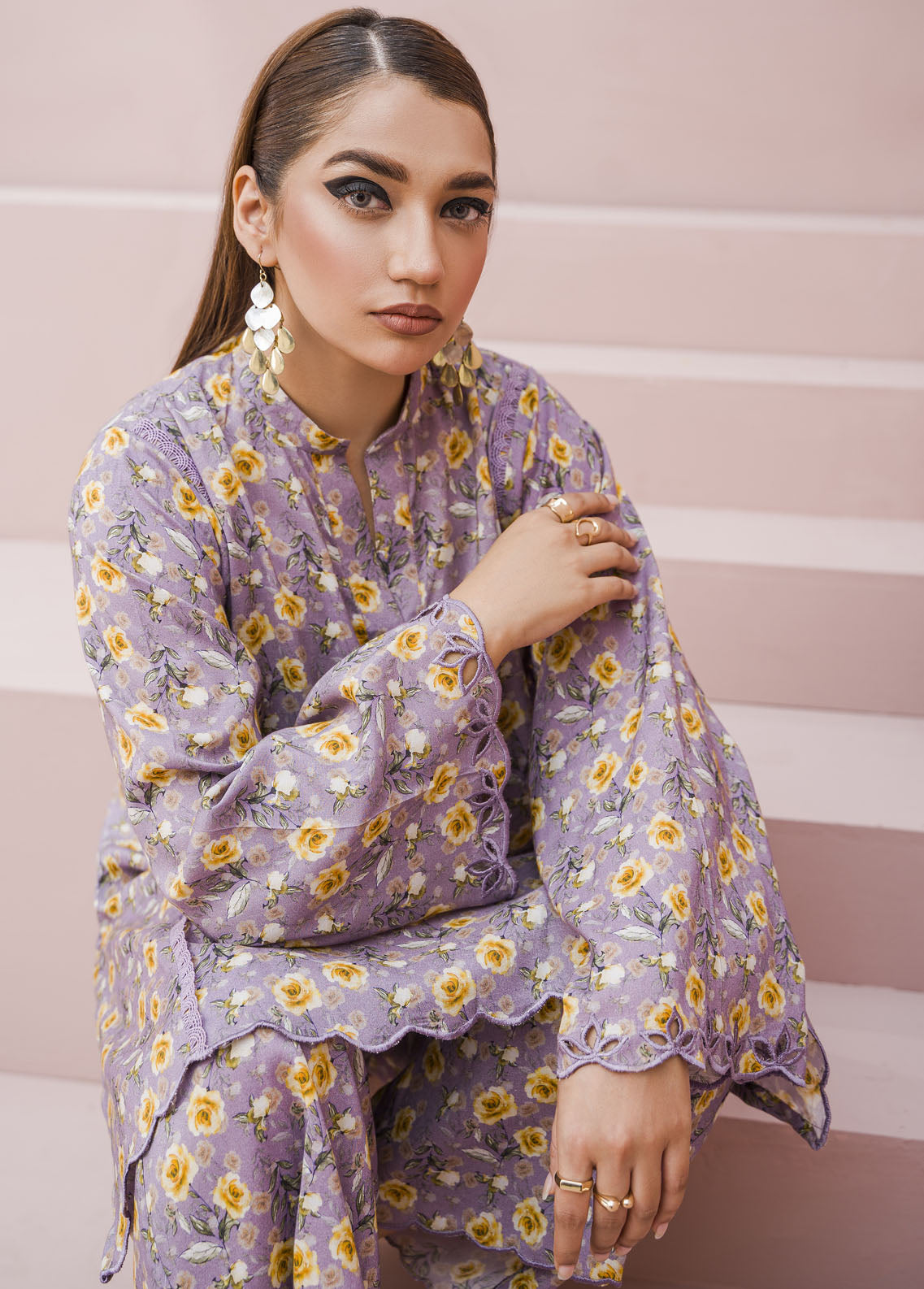 Meerak Pret Printed Raw Silk 2 Piece Suit Lilac