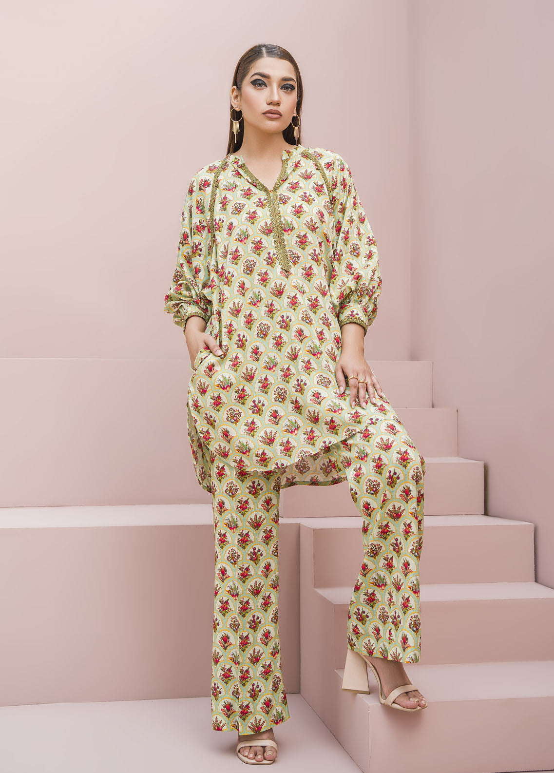 Meerak Pret Printed Raw Silk 2 Piece Suit Lush