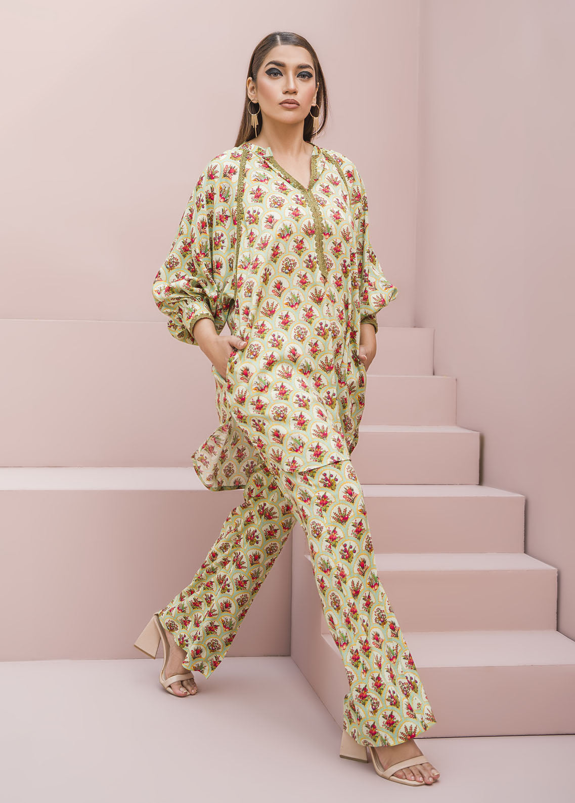 Meerak Pret Printed Raw Silk 2 Piece Suit Lush