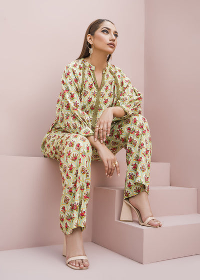 Meerak Pret Printed Raw Silk 2 Piece Suit Lush