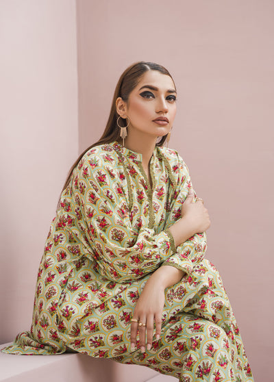 Meerak Pret Printed Raw Silk 2 Piece Suit Lush