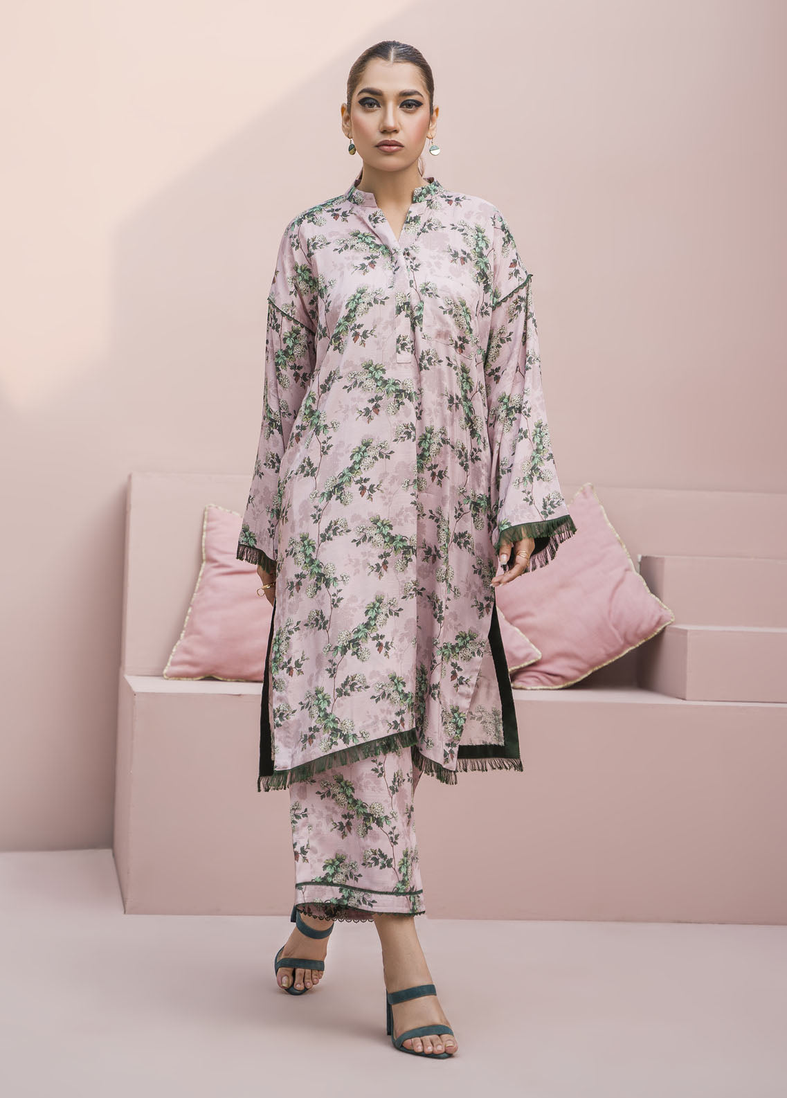 Meerak Pret Printed Raw Silk 2 Piece Suit Zephyr