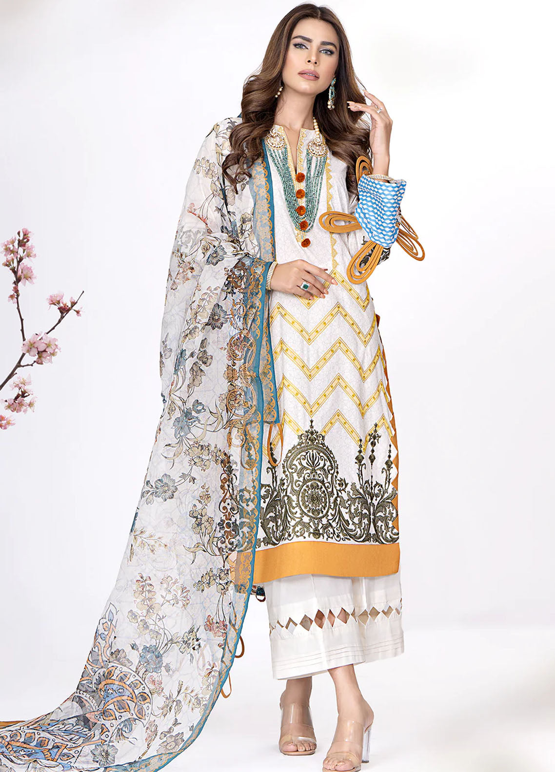 Meerak Charming Charlotte Unstitched Collection 2023 Damask