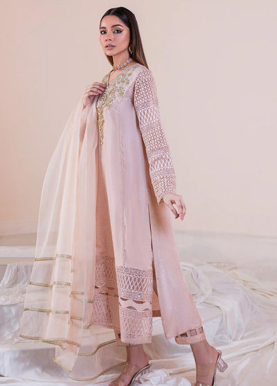 Mehak Yaqoob Pret Embroidered Raw Silk 3 Piece Suit Misty Rose