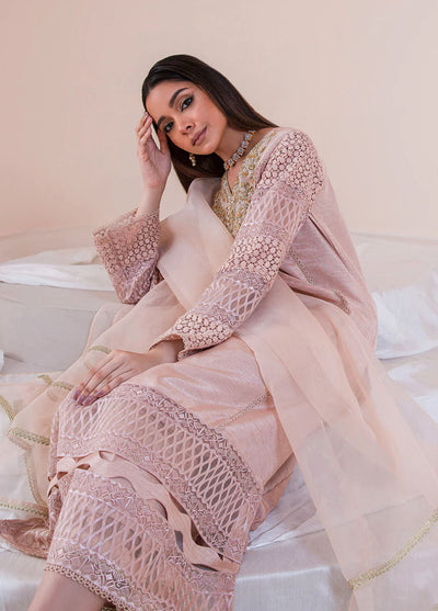 Mehak Yaqoob Pret Embroidered Raw Silk 3 Piece Suit Misty Rose