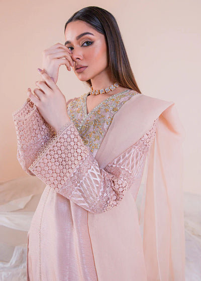 Mehak Yaqoob Pret Embroidered Raw Silk 3 Piece Suit Misty Rose