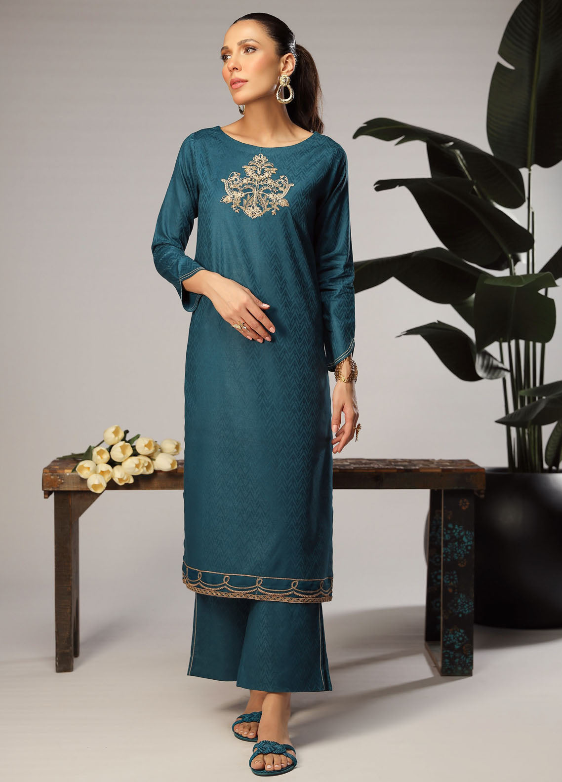 Shahzeb Textiles Pret Embroidered Jacquard 2 Piece Suit Hazel