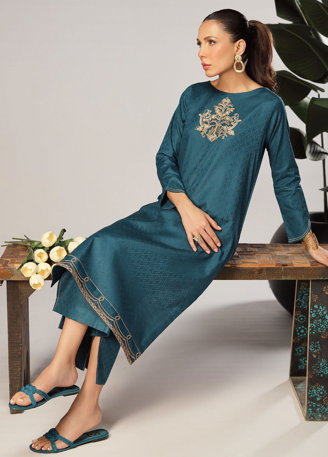 Shahzeb Textiles Pret Embroidered Jacquard 2 Piece Suit Hazel
