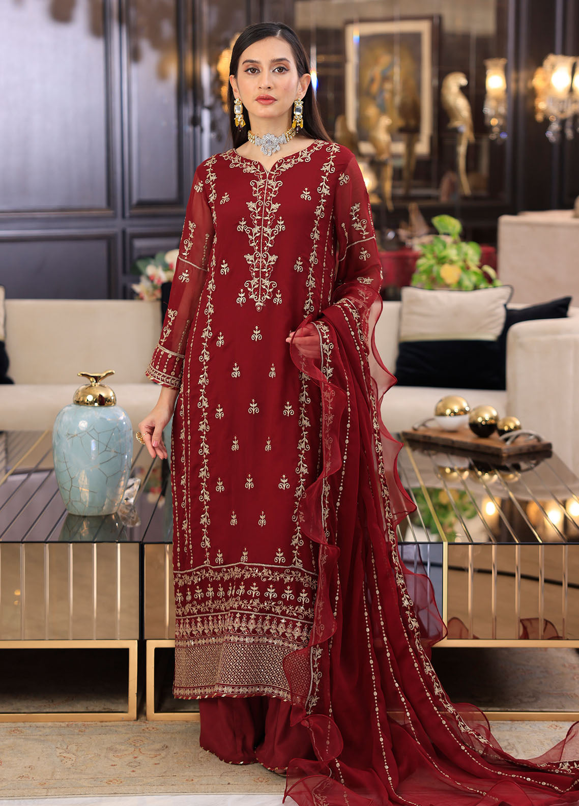 Merakish By Shahzeb Textiles Luxury Chiffon Collection 2024 Vol-12 Aesthetic Maroon