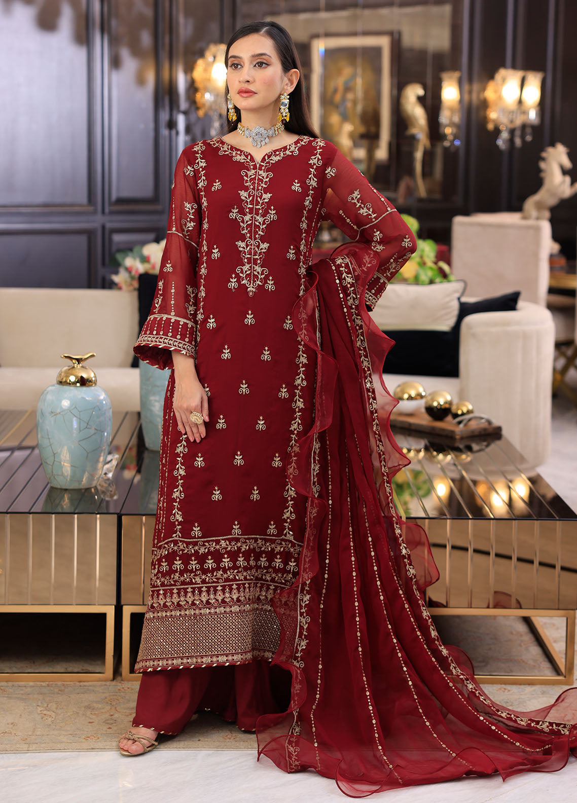 Merakish By Shahzeb Textiles Luxury Chiffon Collection 2024 Vol-12 Aesthetic Maroon