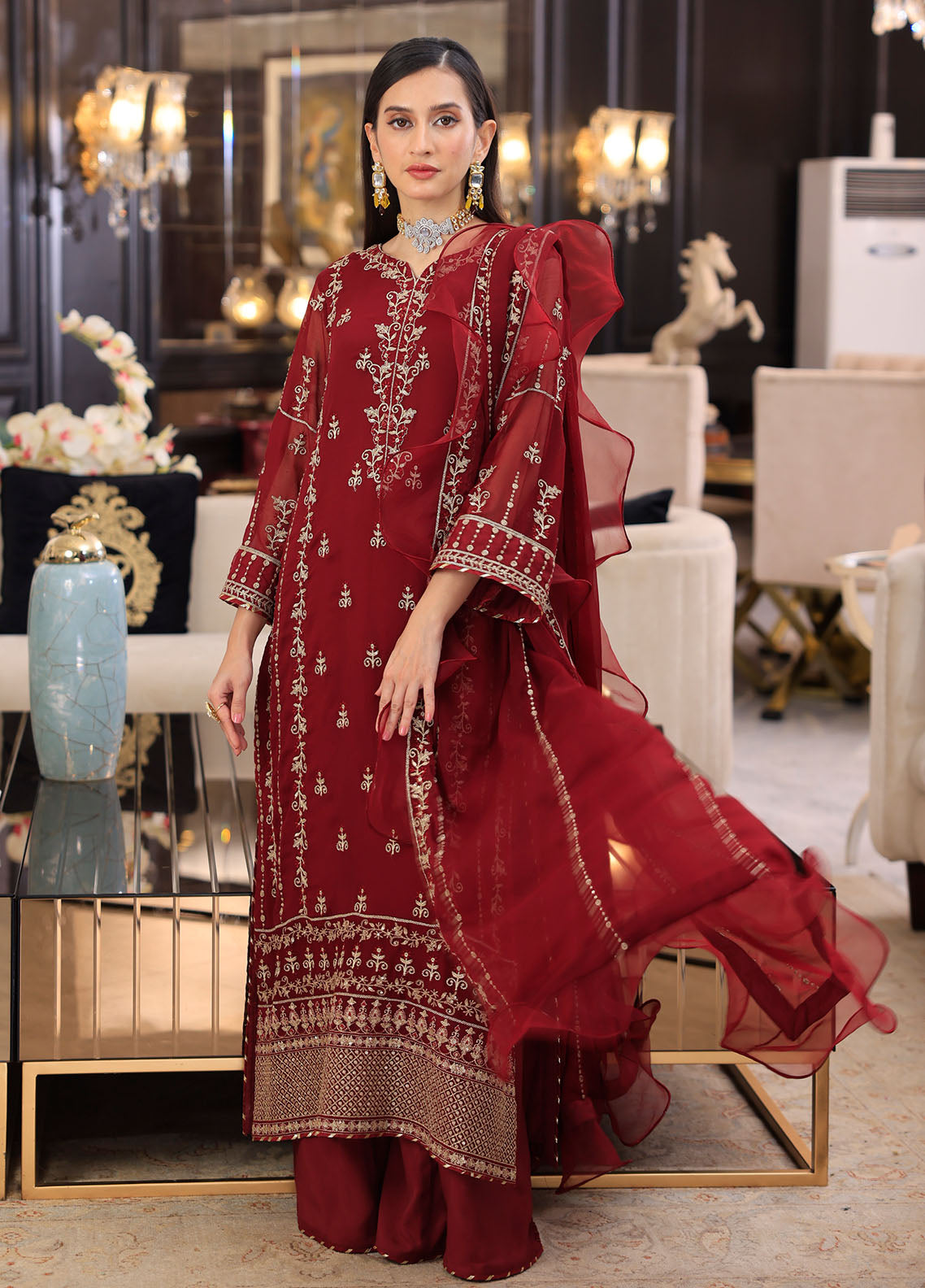 Merakish By Shahzeb Textiles Luxury Chiffon Collection 2024 Vol-12 Aesthetic Maroon