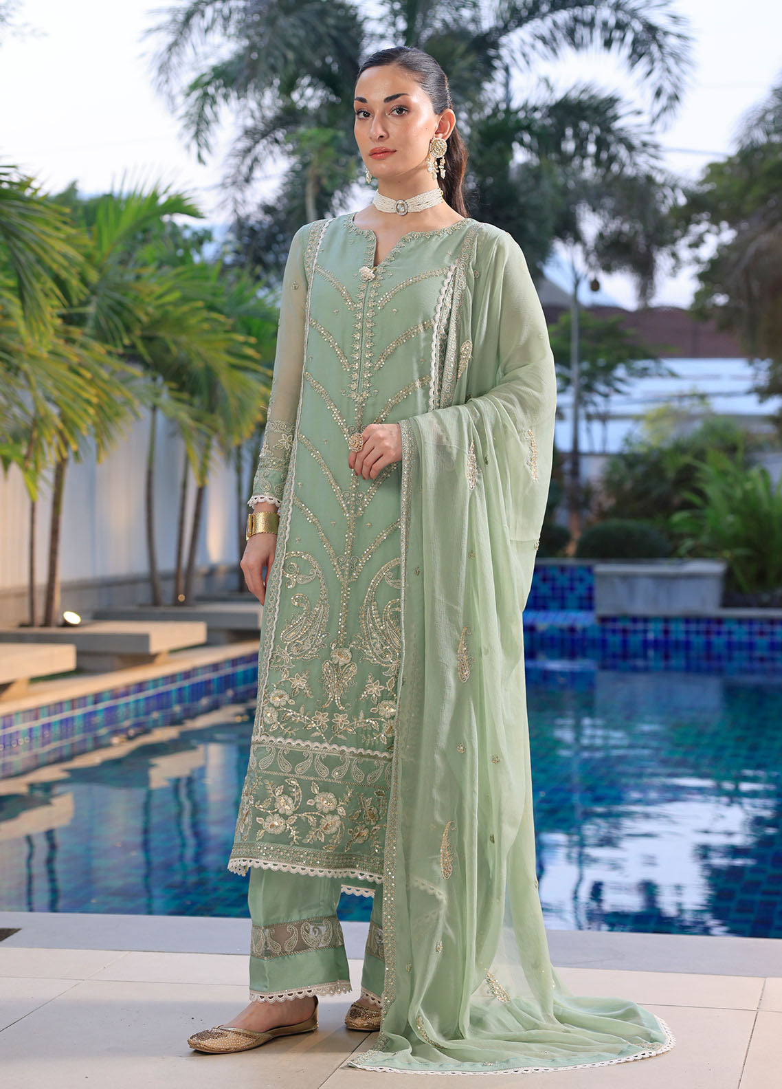 Merakish By Shahzeb Textiles Luxury Chiffon Collection 2024 Vol-12 Olive Green
