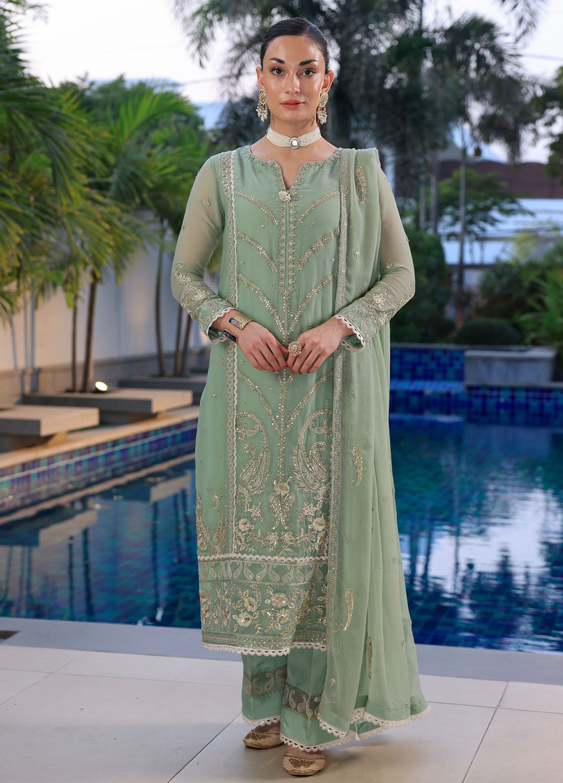 Merakish By Shahzeb Textiles Luxury Chiffon Collection 2024 Vol-12 Olive Green