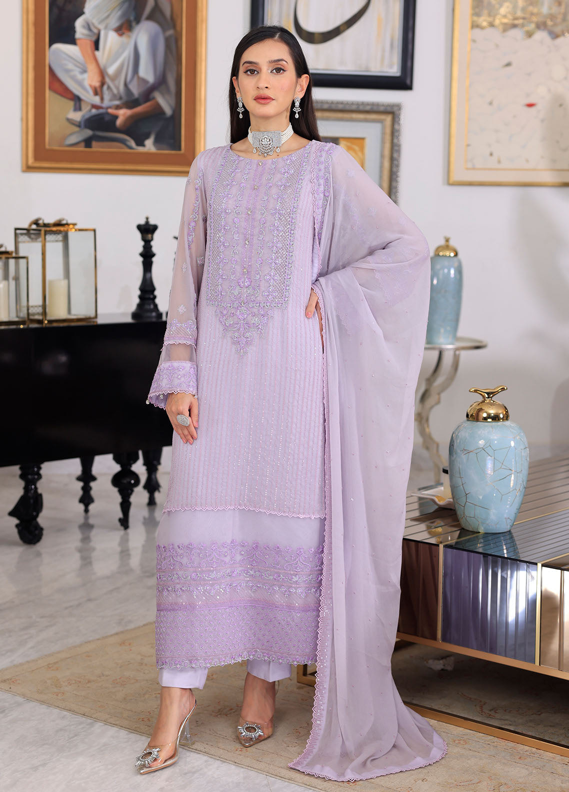 Merakish By Shahzeb Textiles Luxury Chiffon Collection 2024 Vol-12 Periwinkle