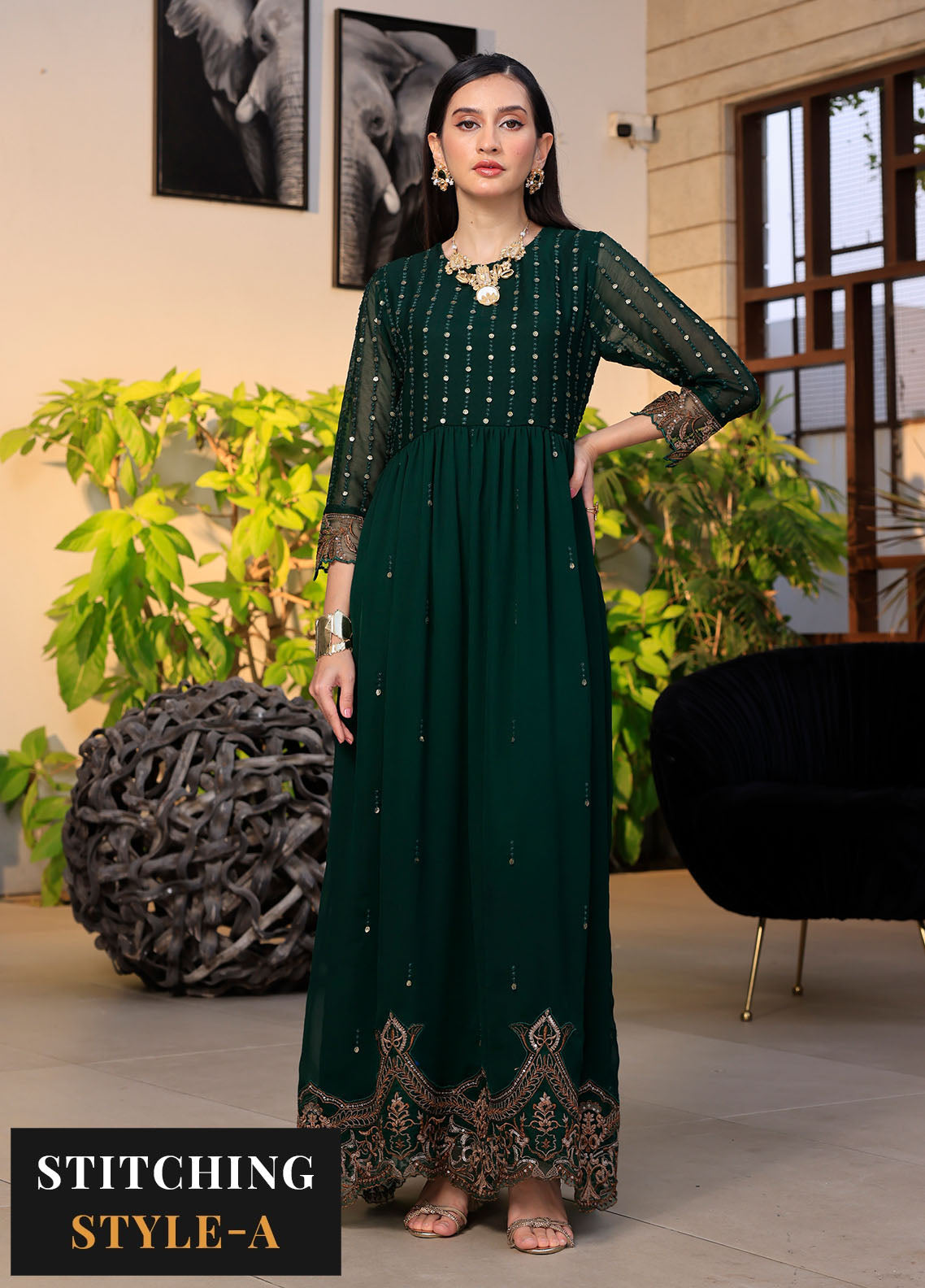 Merakish By Shahzeb Textiles Luxury Chiffon Collection 2024 Vol-12 Racing Green