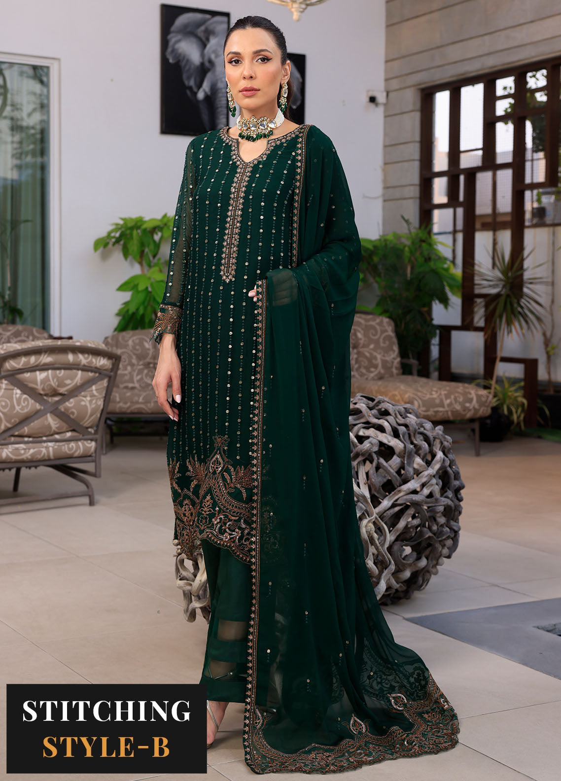Merakish By Shahzeb Textiles Luxury Chiffon Collection 2024 Vol-12 Racing Green