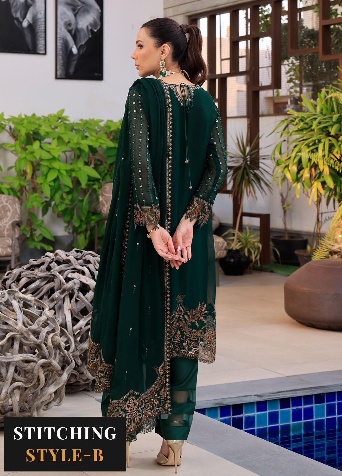 Merakish By Shahzeb Textiles Luxury Chiffon Collection 2024 Vol-12 Racing Green