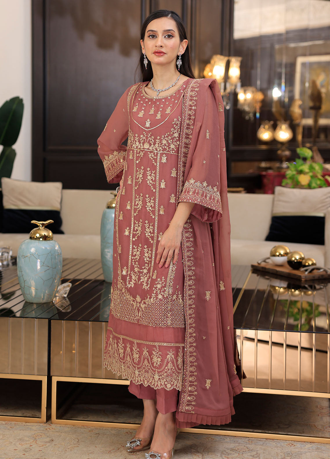 Merakish By Shahzeb Textiles Luxury Chiffon Collection 2024 Vol-12 Rose Pink