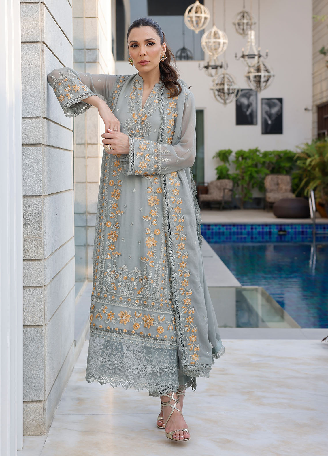 Merakish By Shahzeb Textiles Luxury Chiffon Collection 2024 Vol-12 Spanish Gray