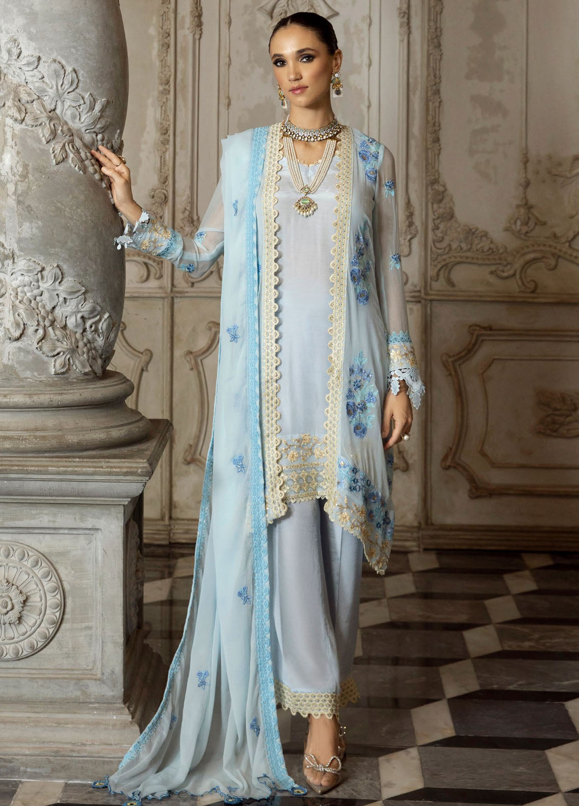 Merakish By Shahzeb Textiles Luxury Unstitched Chiffon Collection 2023 Baby Blue