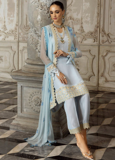 Merakish By Shahzeb Textiles Luxury Unstitched Chiffon Collection 2023 Baby Blue