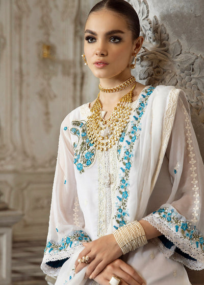 Merakish By Shahzeb Textiles Luxury Unstitched Chiffon Collection 2023 Daisy White