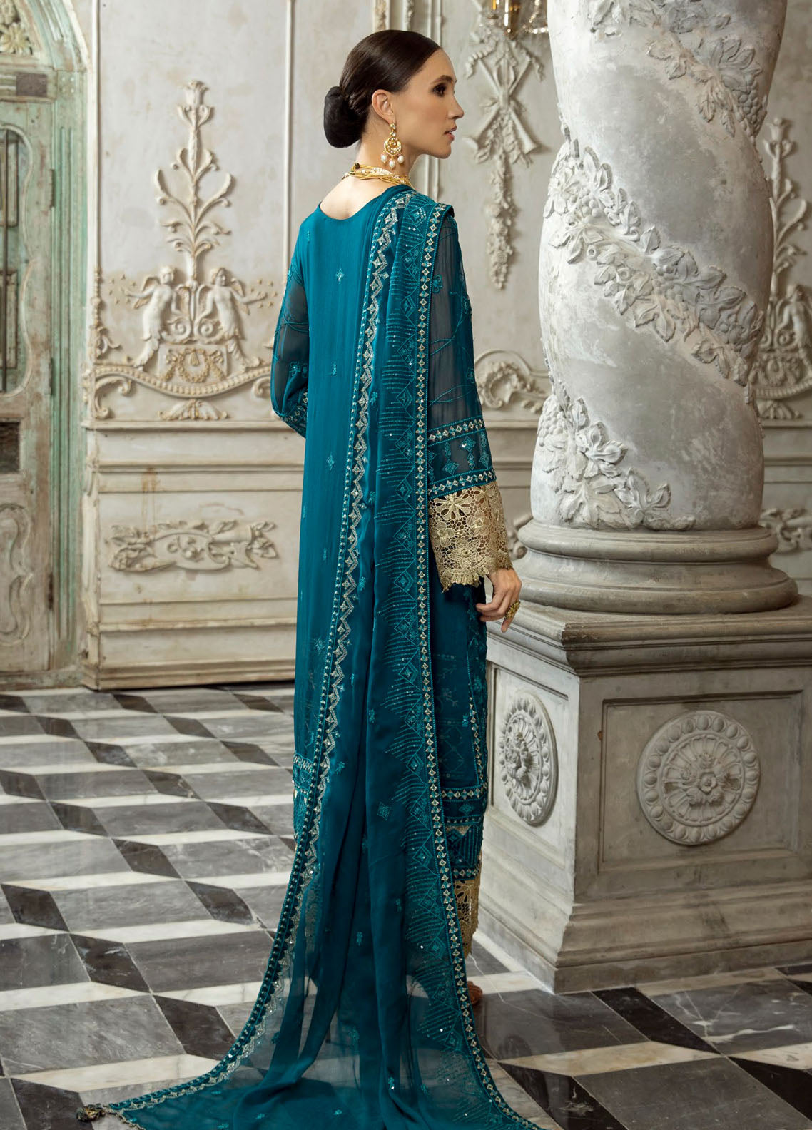 Merakish By Shahzeb Textiles Luxury Unstitched Chiffon Collection 2023 Dark Teal