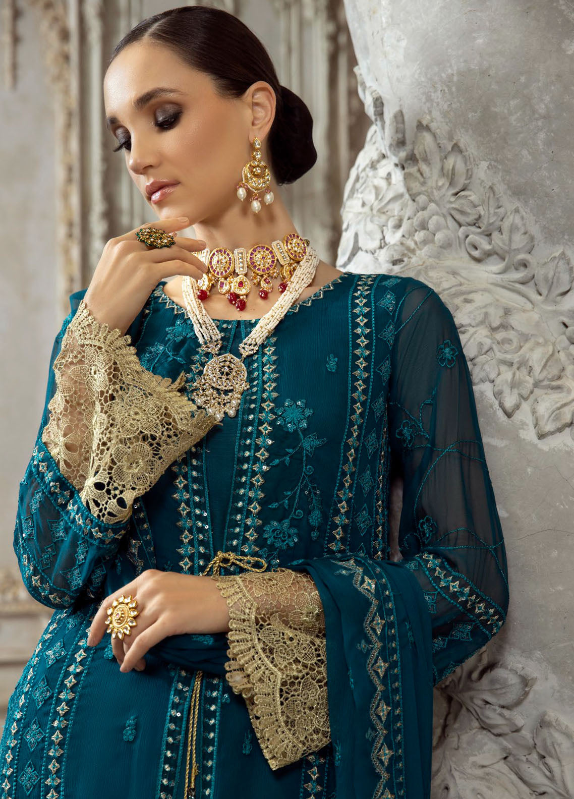 Merakish By Shahzeb Textiles Luxury Unstitched Chiffon Collection 2023 Dark Teal