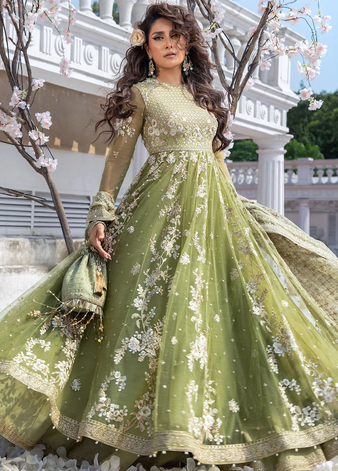 Jahan by Erum Khan Embroidered Net Suits Unstitched 3 Piece EK25V4 Mint Glow - Formals Collection